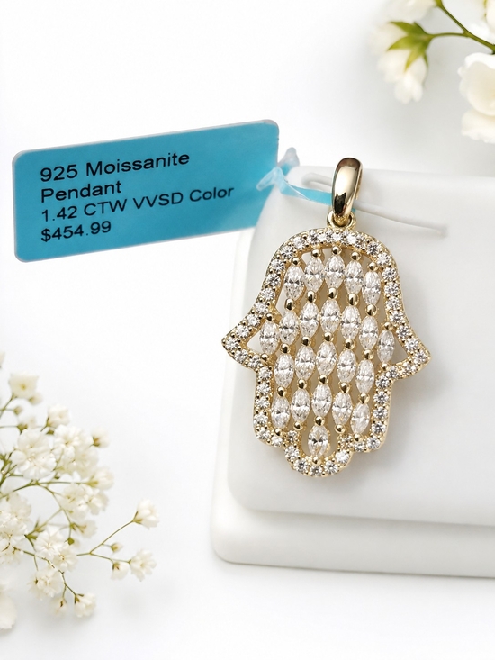 Jewelry - 925 Moissanite Hamsa Hand Pendant 1.42 CTW VVS D Color Sterling Silver NWT